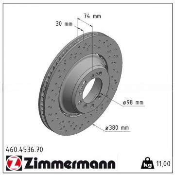 Disque de frein ZIMMERMANN essieu arrière gauche pour Porsche 991 Turbo