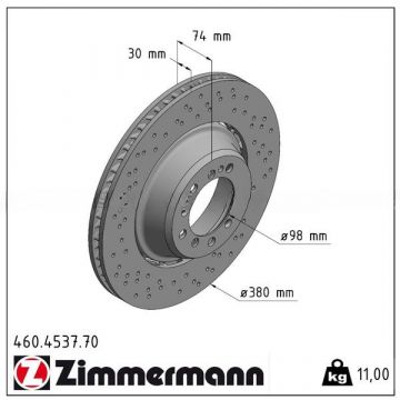 Disque de frein ZIMMERMANN essieu arrière droite pour Porsche 991 Turbo