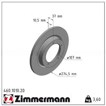 2x Disque de frein ZIMMERMANN essieu avant gauche+droite pour Porsche 356C