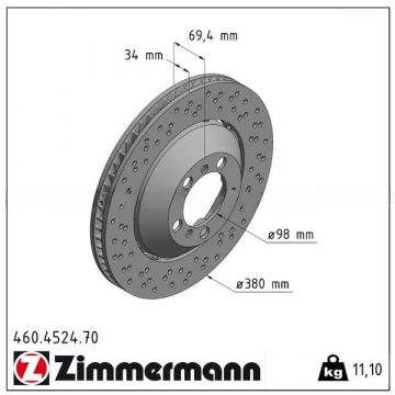 Disque de frein ZIMMERMANN essieu avant gauche pour Porsche 991GT3/RS