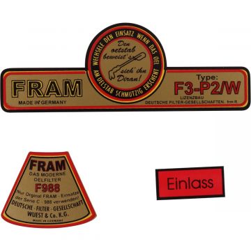 Jeu d'autocollants, Fram pour Porsche 356 pre-A/A/B/C